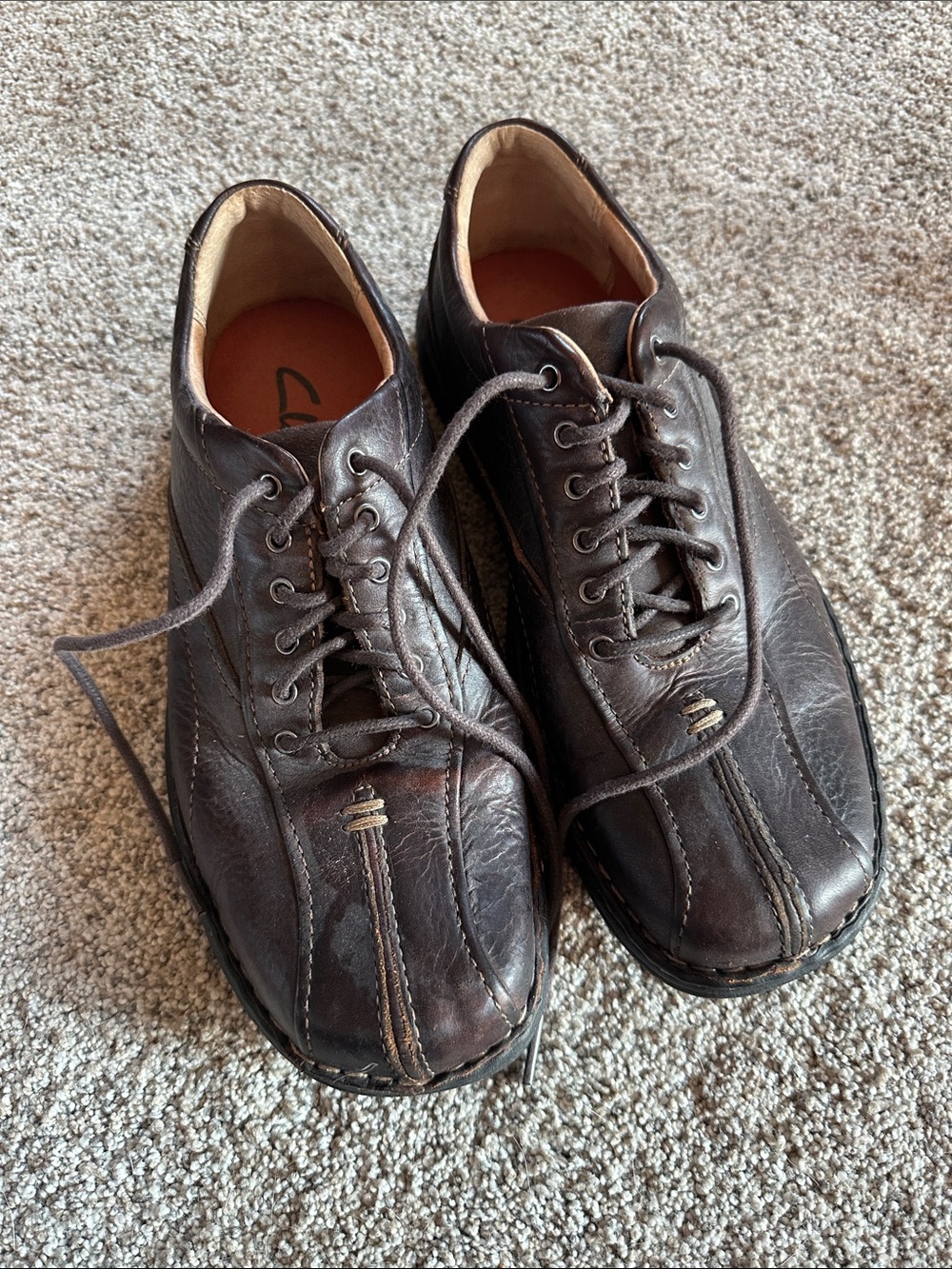 Clarks Men's Brown Leather Slip-On Style Lace-Up Shoes
